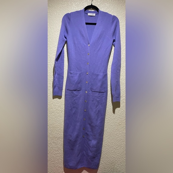 Revolve One Grey Day OGD Ribbed Sweater Dress Long Sleeve, Button Down Purple L - Picture 2 of 8